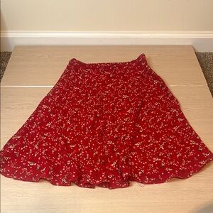 Express Red Floral A-Line Skirt